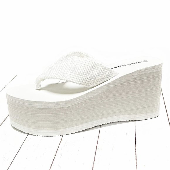 White EVA Flip Flop Platform Wedge Sandals - Picture 6 of 7